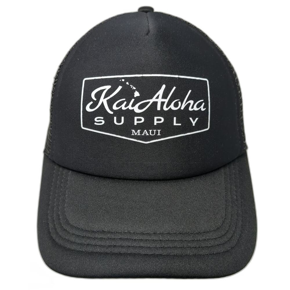 Kai Aloha Supply Maui Trucker Hat Black One Size Mesh Snapback Wave Patch Logo